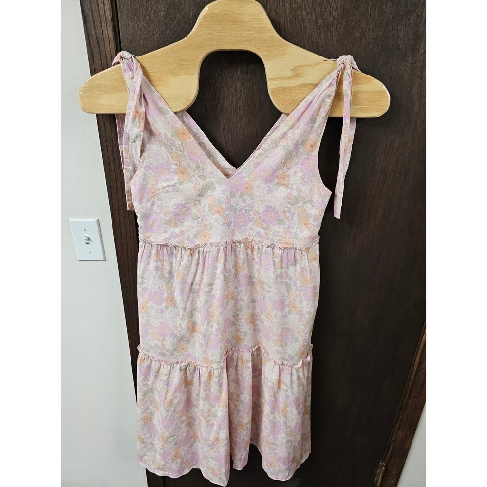Petal + Pup Erenda Pink Floral Tiered Midi Dress Tie Shoulder Cotton Ramie Sz 6 - Picture 3 of 12
